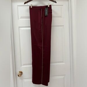 NWT Rachel Zoe wine red silky pants with jewel beads down both sides